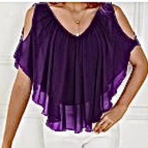 Cold-Shoulder Chiffon Top in Purple - Women. Size 1XL. EUC.